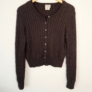POLO JEANS Brown Cable Knit Cropped Cardigan XL